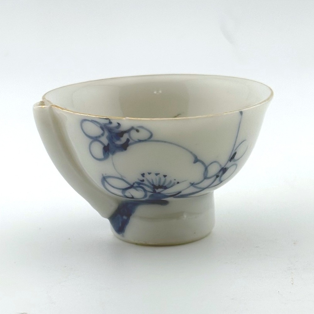 Antique Japanese Kutani Porcelain Sake Cup‎ Pourer Bird Cherry Blossom Gold Gilt